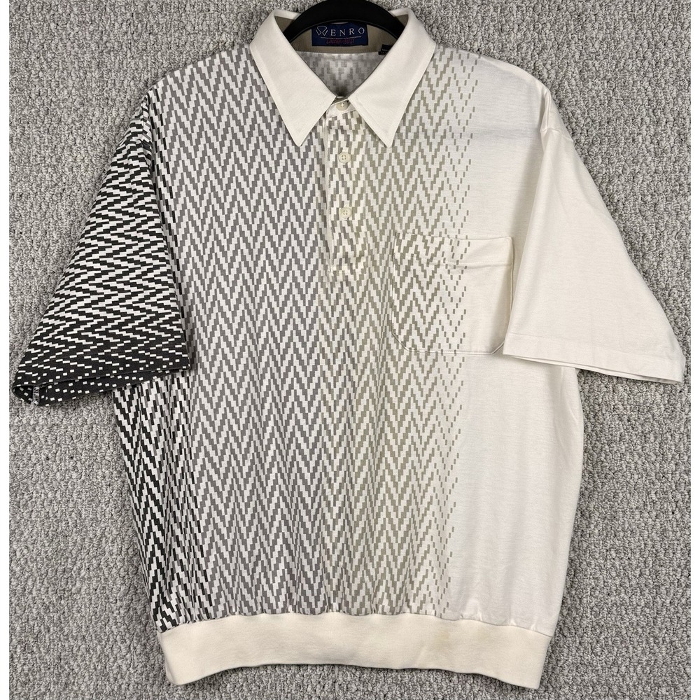 Vintage Enro Cotton Mist Geometric Knit Polo Shirt Mens L 90s Golf Retro